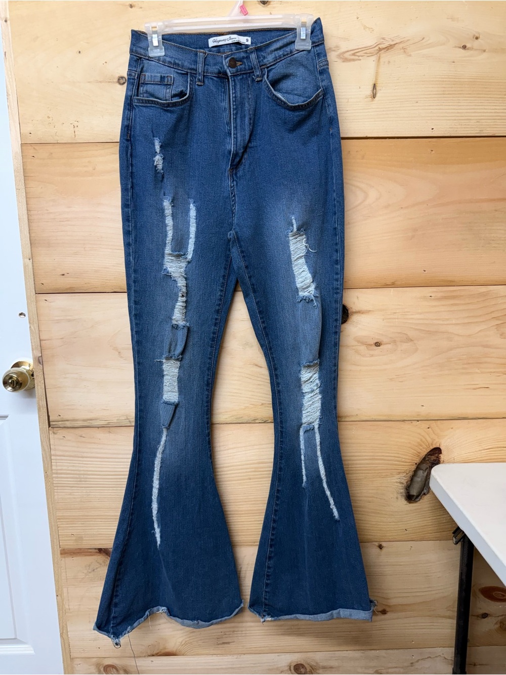 Highway Jeans Distressed Flare Jeans - Dark Blue